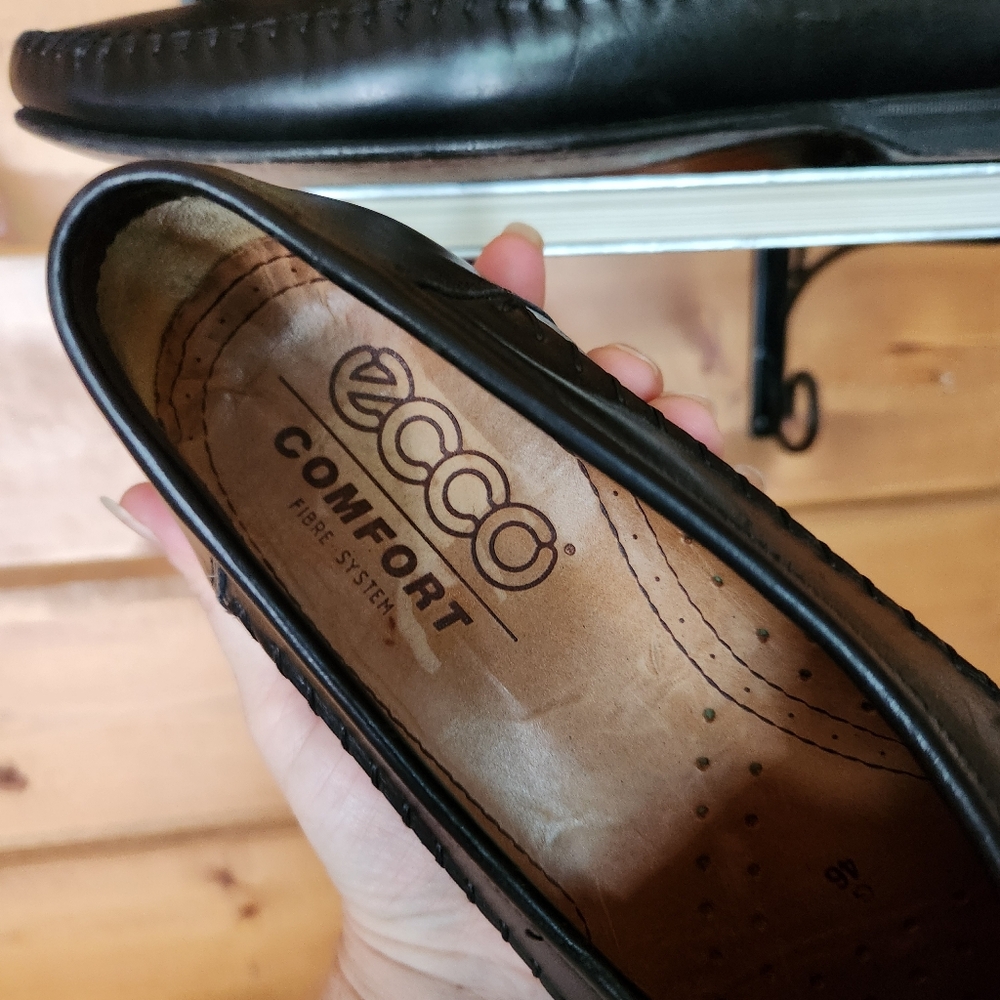 ECCO Black Leather Moc Toe Driving Penny Loafers Comfort Dress Shoes Men Sz 11 D - Picture 11 of 12